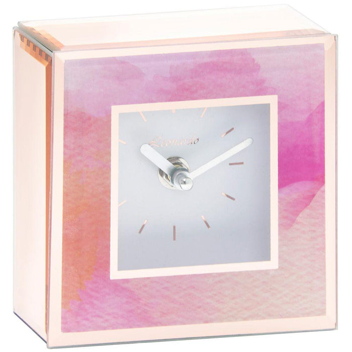 Pink Watercolour Glass Clock - 14cm-5010792434643-Bargainia.com