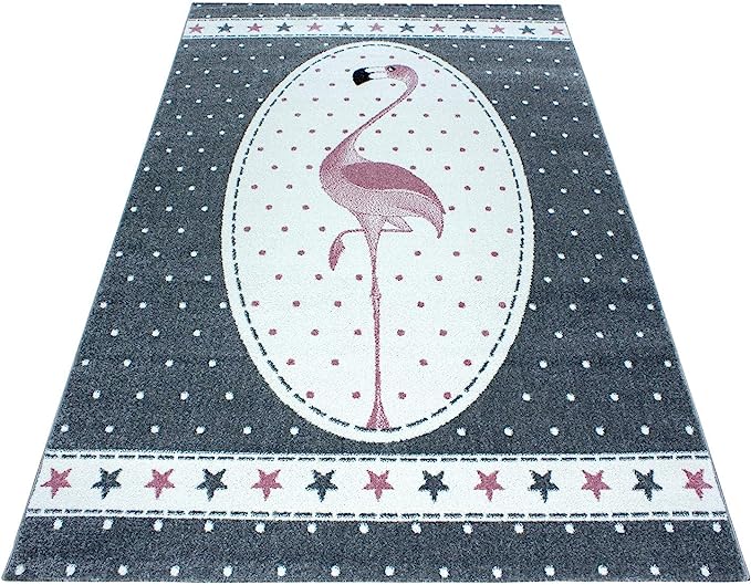 Polka Dot Grey Flamingo Rug - Kids Rugs Rug Masters