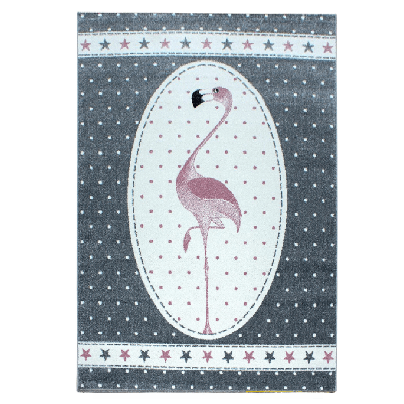 Polka Dot Grey Flamingo Rug - Kids Rugs Rug Masters 80x150cm