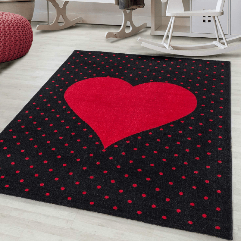 Red and Black Heart Kids Rug - Bambi - Bargainia.com - 