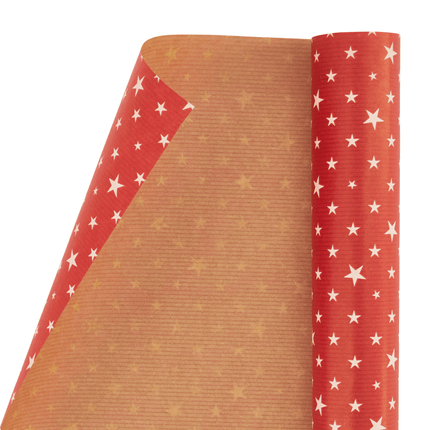 Red or Natural Stars Kraft Wrapping Paper - Assorted Designs - 2m Roll-5012213535625-Bargainia.com