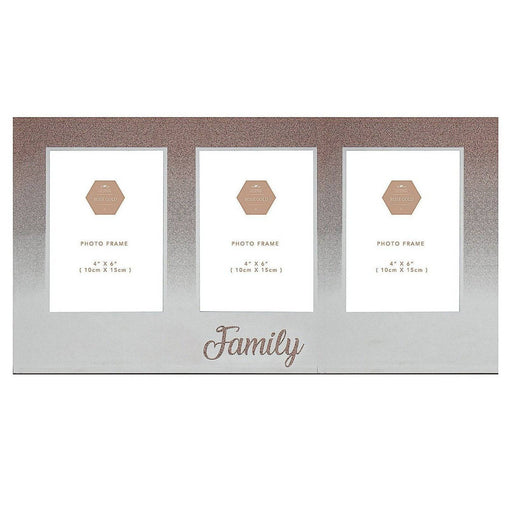 Rose Gold Glitter "Family" Triple Photo Frame - 4X6" 5010792445717 only5pounds-com