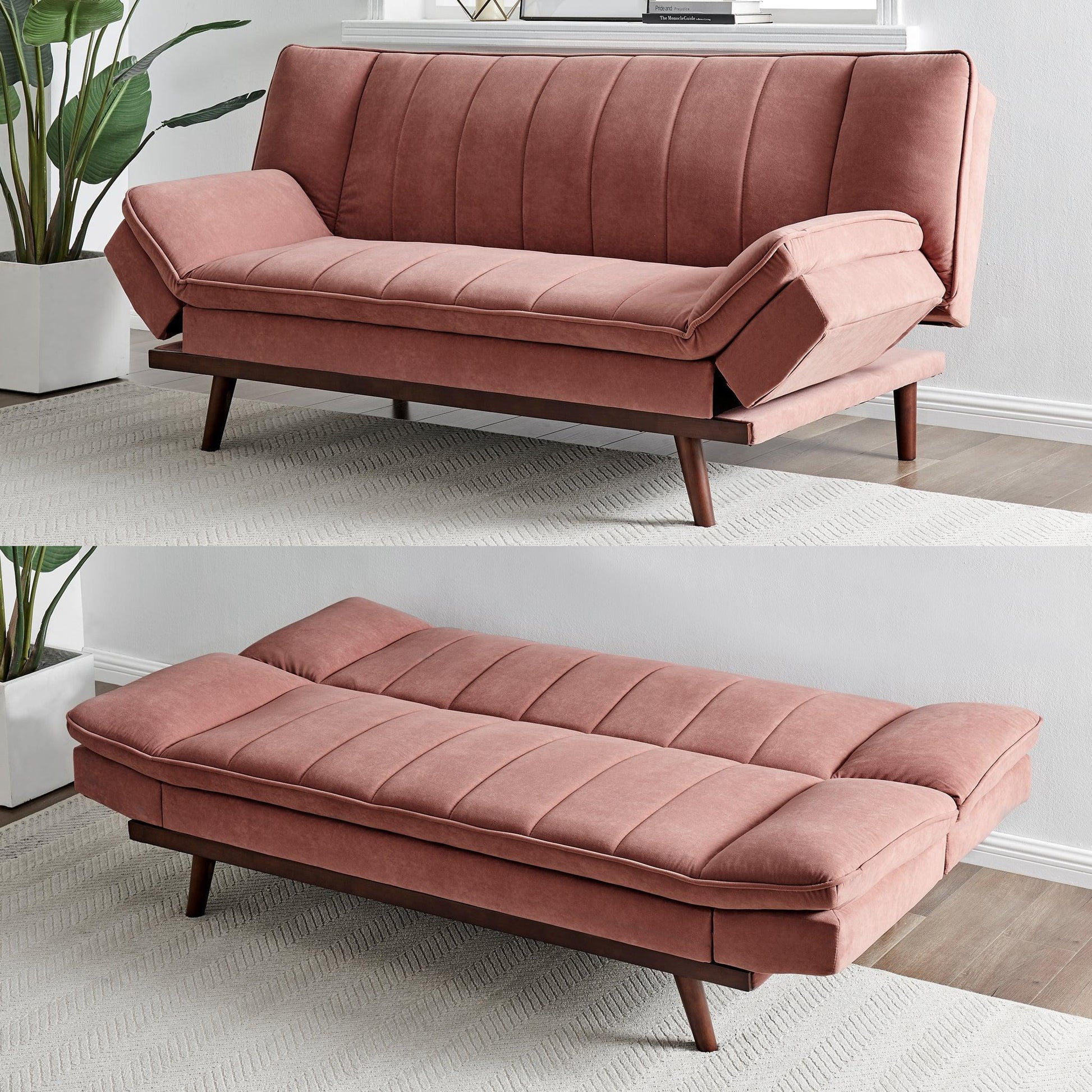 Rose Pink Velvet 3 Seater Sofa Bed - Mondaine Sofas Bargainia