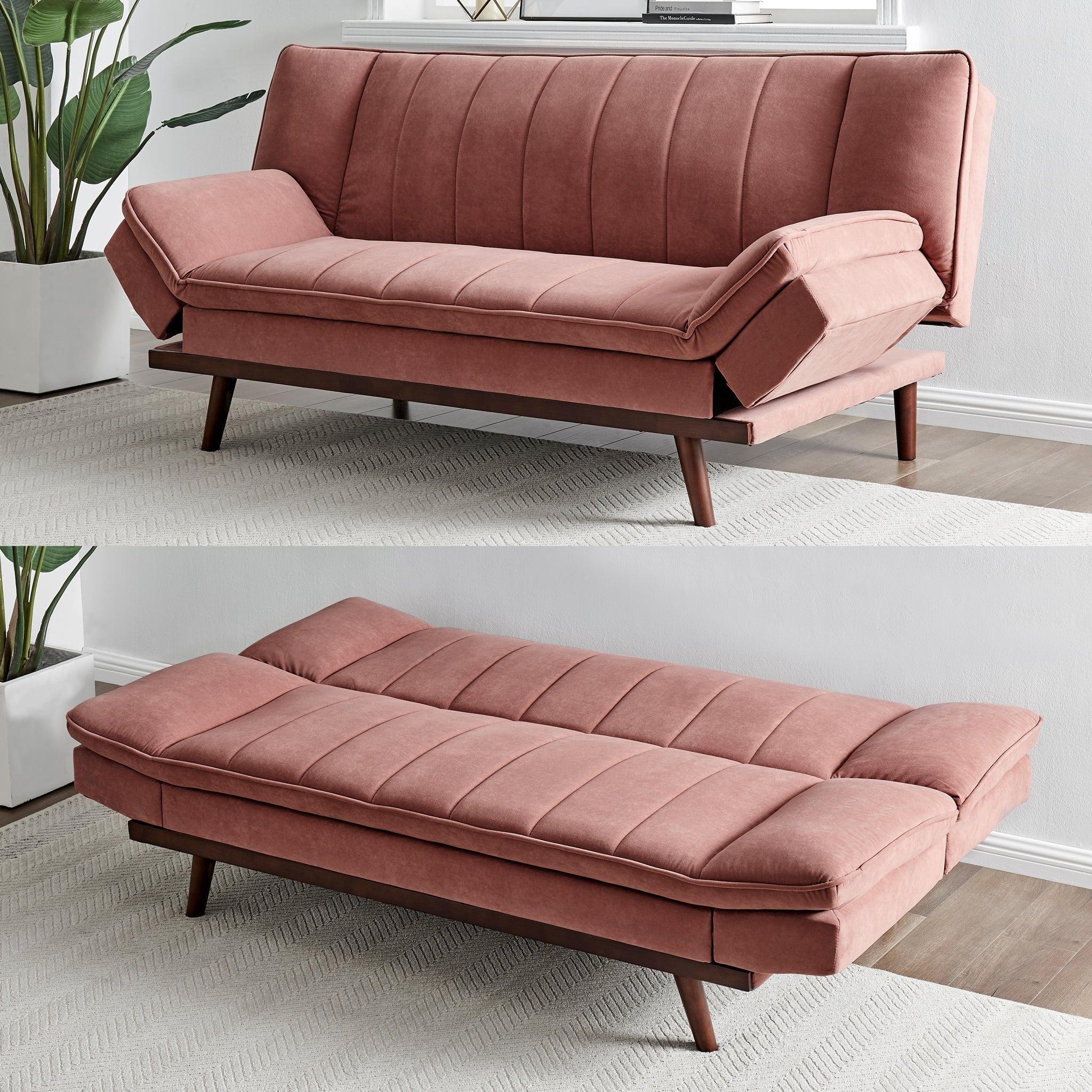 Rose Pink Velvet 3 Seater Sofa Bed - Mondaine Sofas Bargainia