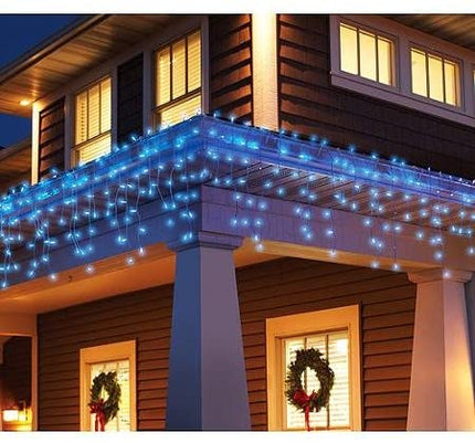 LED Snowing Icicle Indoor & Outdoor Christmas Fairy Lights with White Cable (180) - Blue & White-8800228216243-Bargainia.com