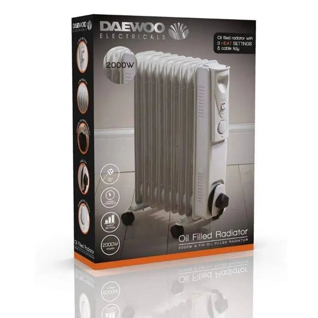 Daewoo 2000W Oil Filled Electric Radiator - White-5024996814644-Bargainia.com
