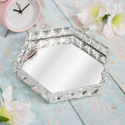 Silver Crystal Hexagon Mirror Tray - 22.5cm 5010792479972 only5pounds-com