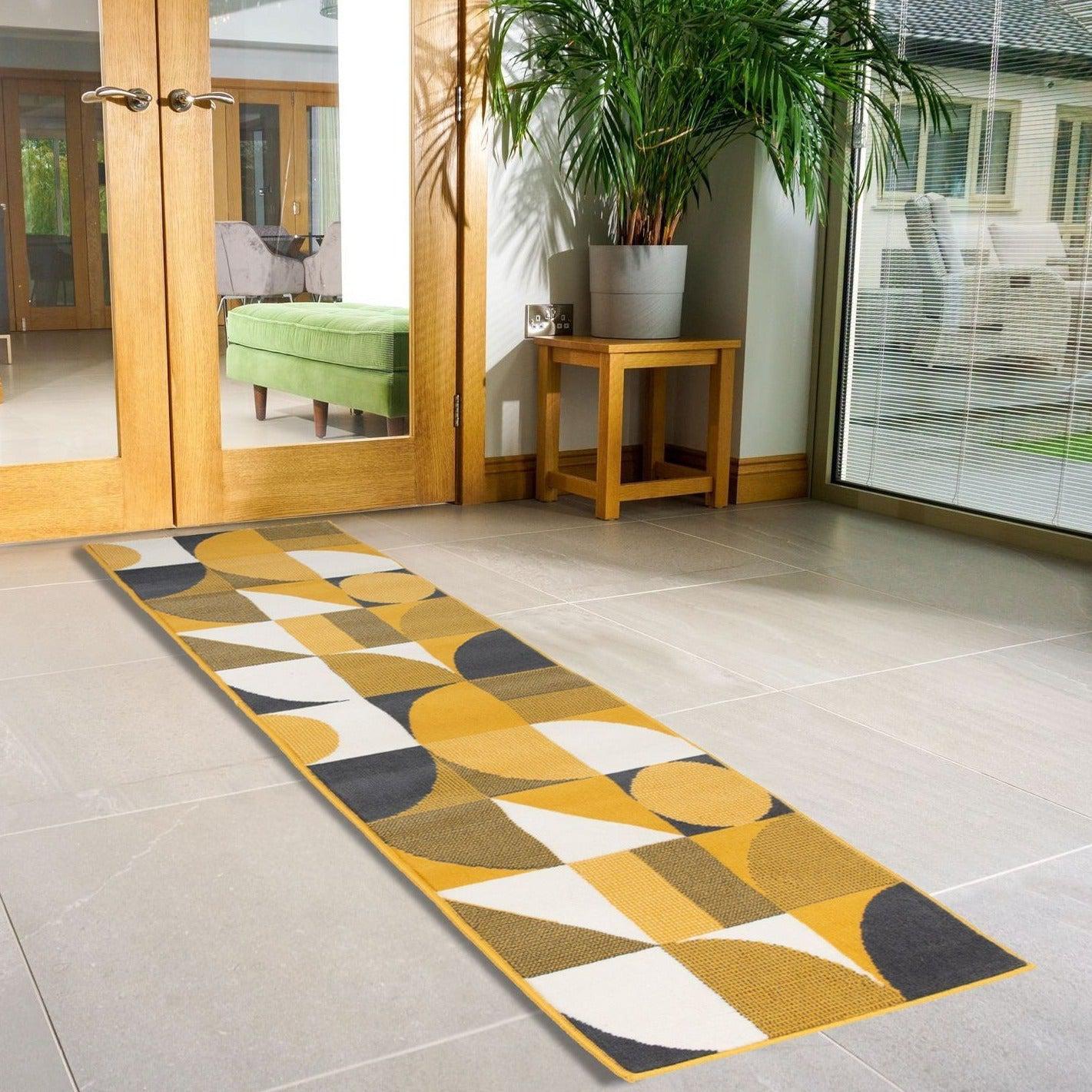 Stair Runner Hard Wearing Kitchen Mat - Texas Mustard & Navy Art Deco Stair Runner Rug Masters