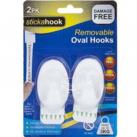 Stickahook Removable Large White Oval Hooks - 2 Pack-5050565395269-Bargainia.com
