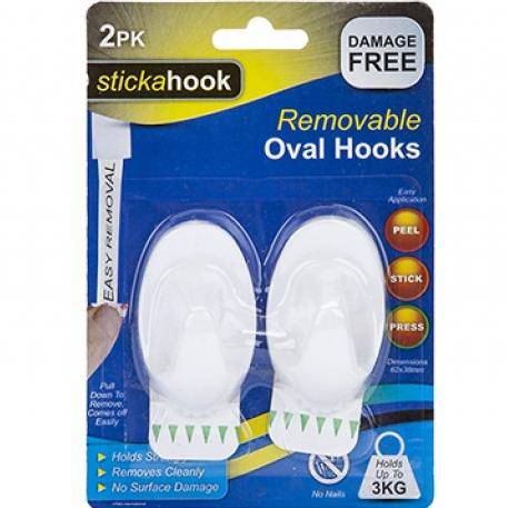 Stickahook Removable Large White Oval Hooks - 2 Pack - Bargainia.com - 