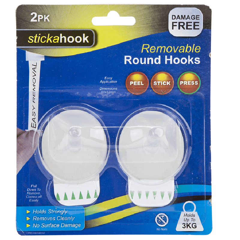 Stickahook Removable Round Clear Hooks - Pack of 2 DIY Clearance