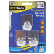Stickahook Removable Square Silver Hooks - Pack of 3 DIY Clearance