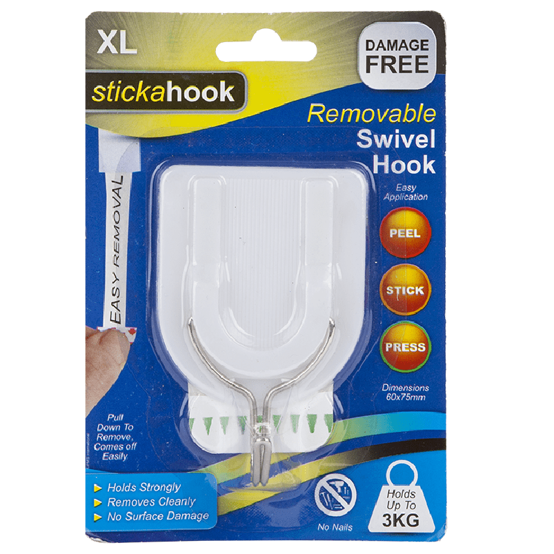 Stickahook Removable White Swivel Hook - XL DIY Clearance