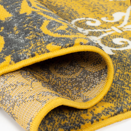 Mustard Contemporary Faded Traditional Motifs Design Rug - Texas - Bargainia.com