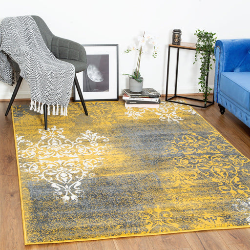Mustard Contemporary Faded Traditional Rug