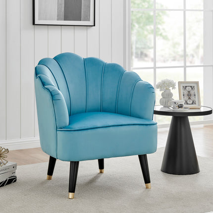 Blue velvet shell tub chair