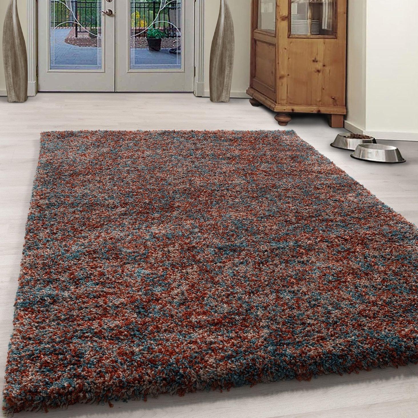 Terracotta & Teal Blend Shaggy Rug - Enjoy - Bargainia.com - 