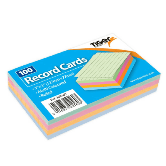Tiger 100 Record Cards Multi Coloured Stationery Clearance