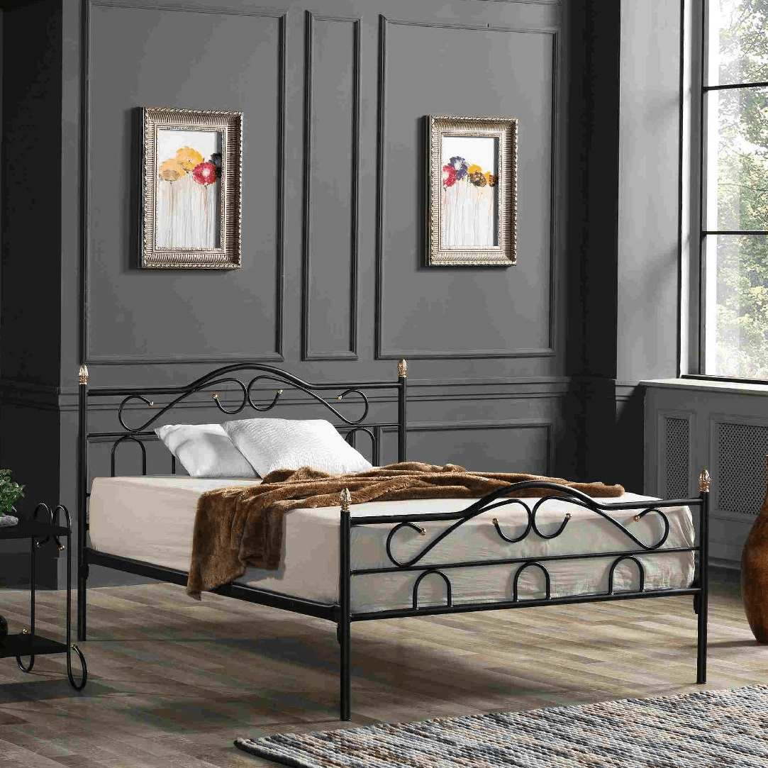 Truva Metal King Sized Bedstead - 160 x 200cm - Black - Bargainia.com - 