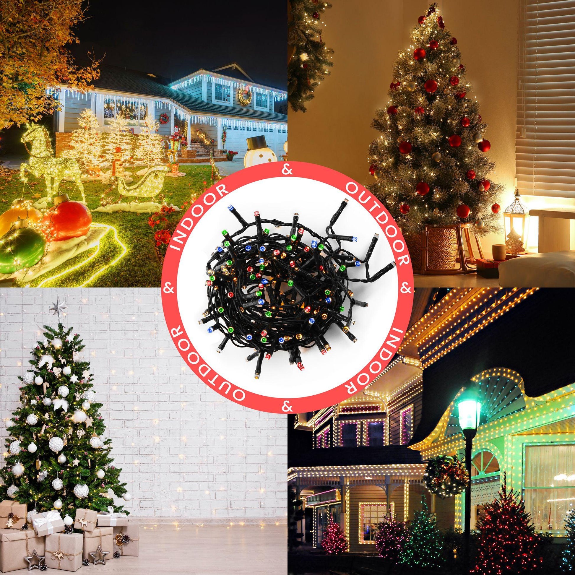 USB 8 Function LED Fairy Lights with Green Cable (200 Lights - 19M Cable) - Multicoloured Lights Lighting Clearance