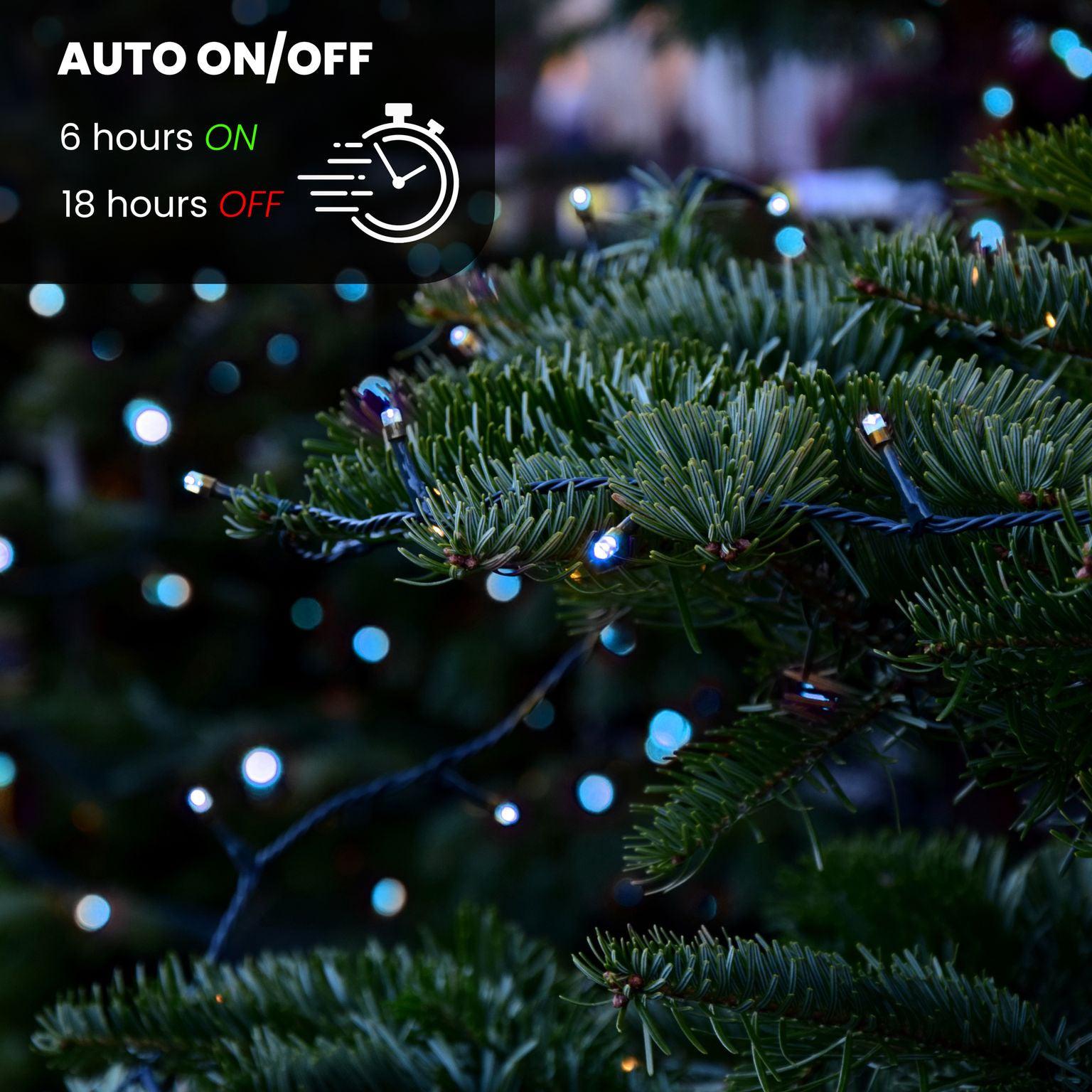 USB 8 Function LED Fairy Lights with Green Cable (200 Lights - 9M Cable) - White Lights Lighting Clearance