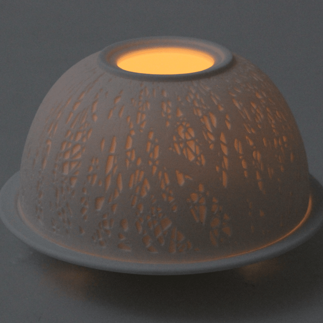 White Ceramic Dome Tea Light Holder - Woodland - 12CM 5010792475189 only5pounds-com