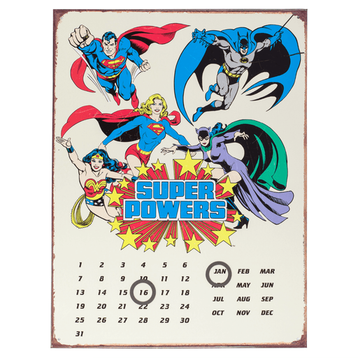 White DC Super Powers Metal Calendar - 30 x 41cm only5pounds-com