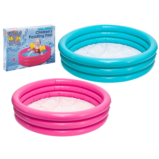 Wild 'N' Wet 3 Ring Pool Paddling Pool - Blue or Pink-Bargainia.com