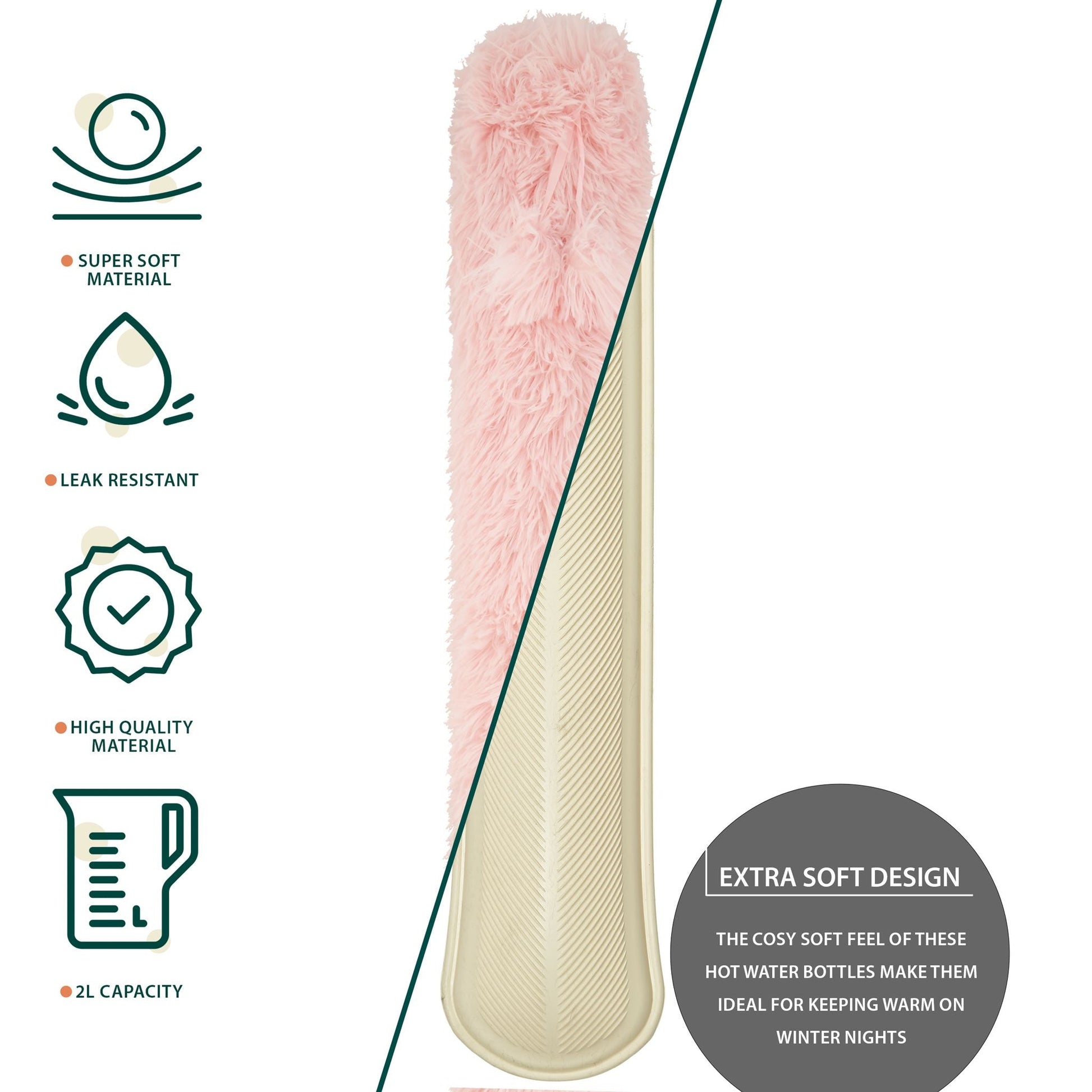 X-Large Fluffy Hot Water Bottle - Assorted Colours - 73cm Health & Beauty Clearance