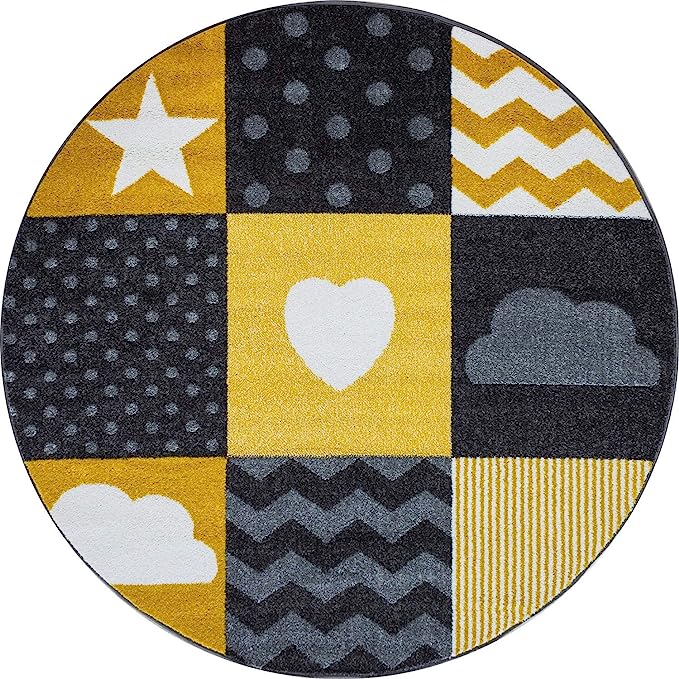 Yellow & Grey Checked Rug - Kids - Bargainia.com - 