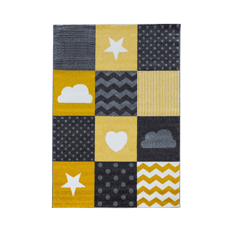 Yellow & Grey Checked Rug - Kids Rugs Rug Masters 80x150cm