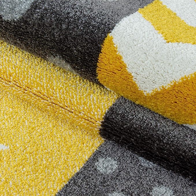 Yellow & Grey Checked Rug - Kids Rugs Rug Masters