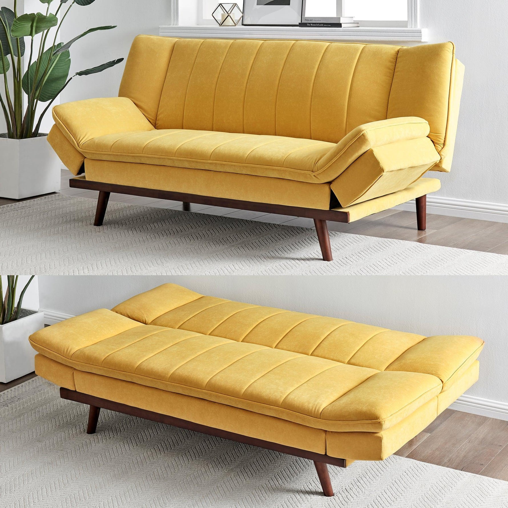 Yellow Velvet 3 Seater Sofa Bed - Mondaine - Bargainia.com - 