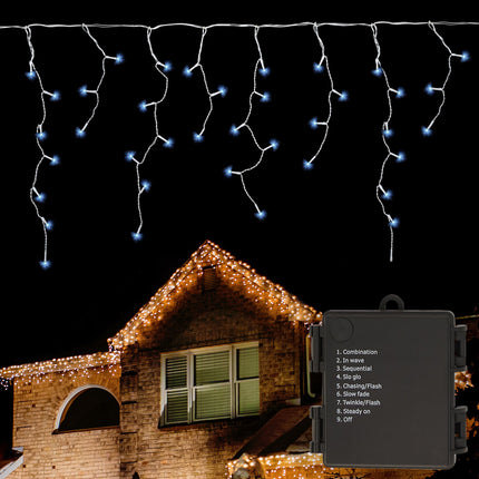 Battery Operated String Lights - 180 LED Icicle Bulbs - Cool White-5056150236498-Bargainia.com