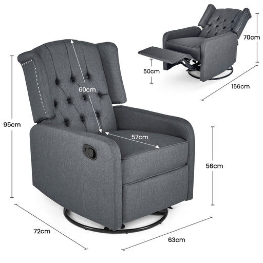 Grey Fabric Recliner Armchair with Measurements